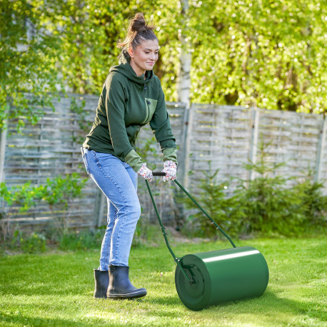 Outsunny 63 L Heavy Duty Water Or Sand Filled Φ30cm Garden Steel Lawn Roller Drum - Dark Green