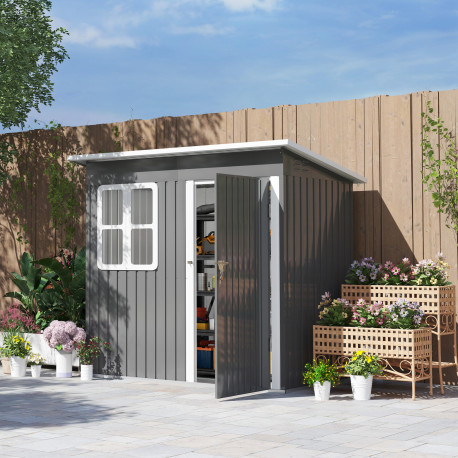 Outsunny 7 x 4ft Storage Shed Galvanised Steel Garden Shed, Metal Shed with Foundation Kit, Window, Lockable Wide Door and Air V