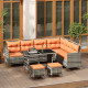 Outsunny 7-Seater Patio wicker Sofa Set Rattan Chair Furniture w/ Glass &amp; Cushioned, Orange