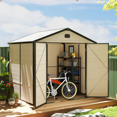 Outsunny 7.9ft x 6.2ft Aluminium Frame and Plastic Wall Shed, with Foundation - Cream White