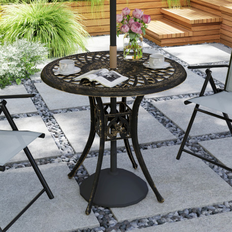 Outsunny 78 cm Round Garden Dining Table with Parasol Hole Antique Cast Aluminium Outdoor Table Only, Bronze Tone