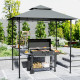 Outsunny 8&#039; x 5&#039; Grill Gazebo, Double Tiered BBQ Gazebo Shelter Canopy with LED Lights, 2 Side Shelves, Hooks, Dark Grey