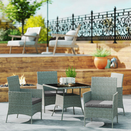 Outsunny Five-Pieces Rattan Dining Set - Light Grey