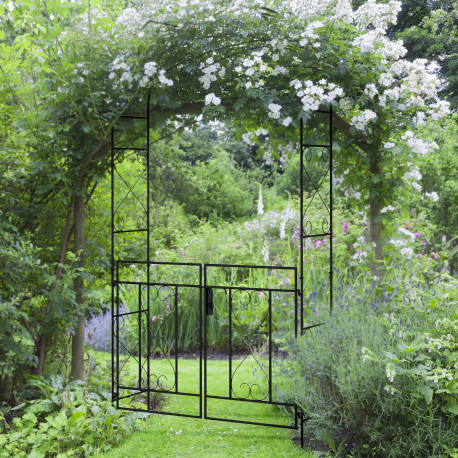 Outsunny Outdoor Garden Arch with Double Gates, Metal Garden Arbor for Climbing Plants, Roses, Vines, Wedding Arch for Outdoor, 