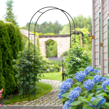 Outsunny Outdoor Garden Arch with Double Gates, Metal Garden Arbor for Climbing Plants, Roses, Vines, Wedding Arch for Outdoor, 