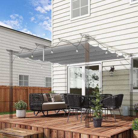 Outsunny Retractable Pergola Shade Cover, Replacement Canopy Fabric for 3 x 3 (m) Pergola, Gazebo Retractable Roof, Light Grey