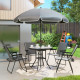 Outsunny Set of 4 Foldable Metal Garden Chairs Outdoor Patio Park Dining Seat Furniture Charcoal Grey