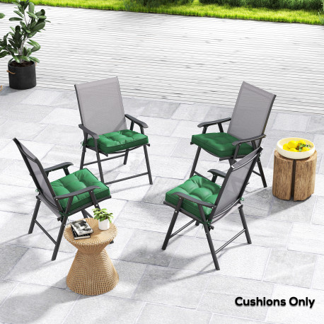 Outsunny Set of 4 Garden Seat Cushion with Ties, 42 x 42cm Replacement Dining Chair Seat Pad, Green