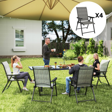 Outsunny Set of Four Folding Outdoor Chairs - Black/Grey