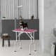 PawHut 32&quot; Foldable Dog Grooming Table Pet Drying Beauty Table Adjustable Fixed Arm Rubber Top, Pink