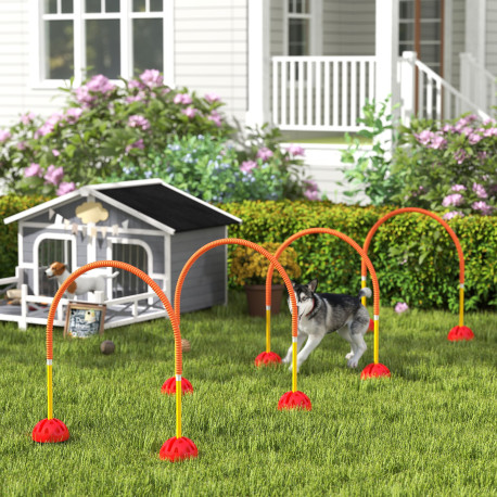 PawHut 5 Piece Dog Agility Training Equipment with 4 Adjustable Width Doors, Carry Bag, for Garden, Orange