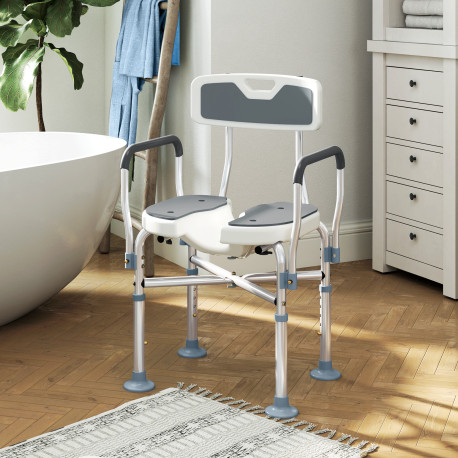 Shower Chair with Upgraded U-shaped Seat and Reinforced Crossbars, Height Adjustable Padded Bath Chair with Non-slip Feet for El