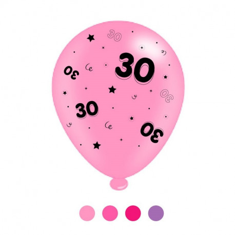 Age 30 Pink Mix Latex Balloons (6 Packs of 8 Balloons)