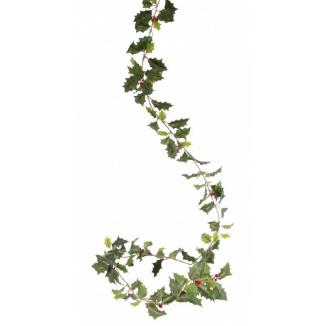 180cm Mixed Green Holly Garland with Berries (128 leaves)