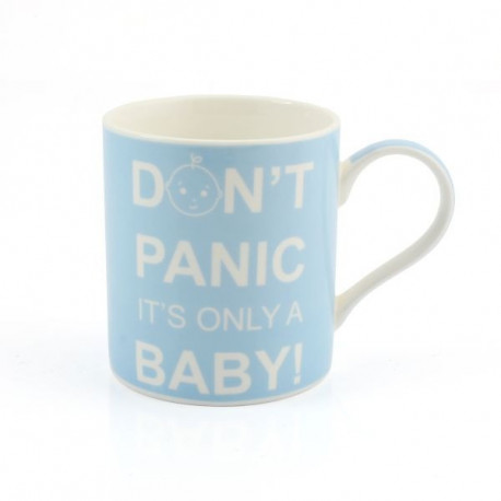 'Exclusive' Don't Panic Mug its only a Baby - Blue with Gift Box
