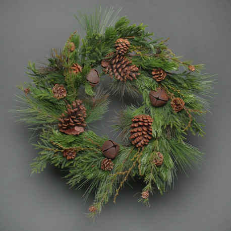 Pine Leaves Cone and Bell Wreath