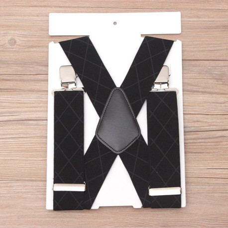 50mm Wide Diamond-shaped Dark Grain Trouser Braces Suspenders Adjustable Unisex Trousers Suspander - Black
