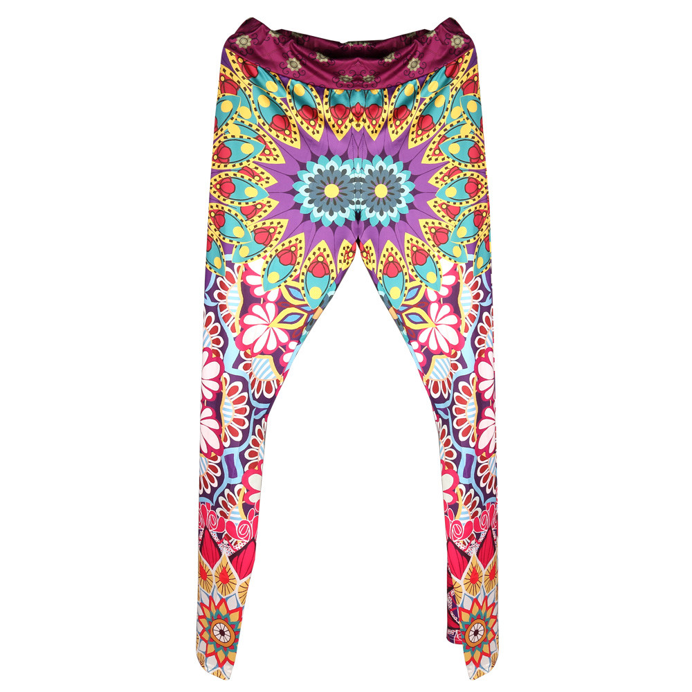 Women Casual Sports Pants Slim Yoga Pants Printed Leggings - Blue XL