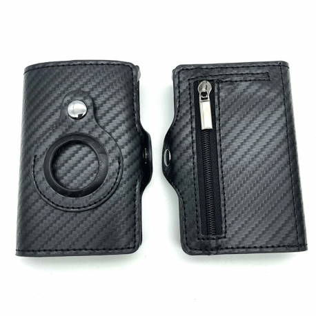Leather Airtag Wallet Card Holder Smart Anti-lost Protective Cover RFID Wallet - Black
