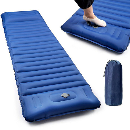 High Qaulity Thicken Inflating Camping Sleeping Mat with Pillow Ultralight Camping Mattress for Camping - Blue