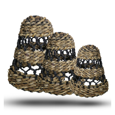 Natural Banana Leaf & Hitam Raffia Lamp Shades - Set of 3