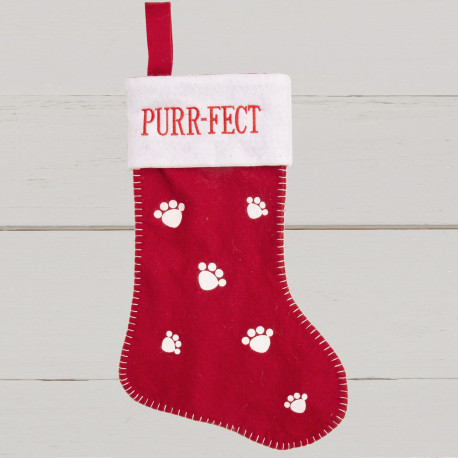 Red & White Cat 'Purfect' Stocking