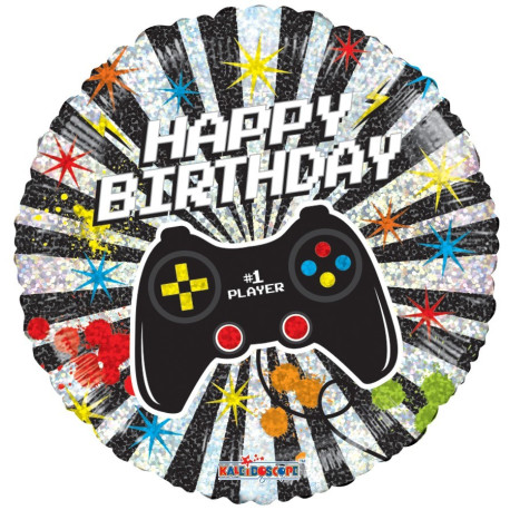 Holographic Gamer Birthday Balloon - 18 Inch