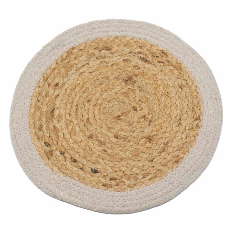 Natural Place Mat - Jute & Cotton 30cm - Teal Border