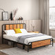 5.2ft King Bed Frame with Industrial Wood Headboard, Steel Slat Support and 31cm Underbed Storage Space, 160 x 207cm, Rustic Bro