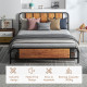 5.2ft King Bed Frame with Industrial Wood Headboard, Steel Slat Support and 31cm Underbed Storage Space, 160 x 207cm, Rustic Bro