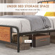 5.2ft King Bed Frame with Industrial Wood Headboard, Steel Slat Support and 31cm Underbed Storage Space, 160 x 207cm, Rustic Bro