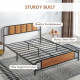 5.2ft King Bed Frame with Industrial Wood Headboard, Steel Slat Support and 31cm Underbed Storage Space, 160 x 207cm, Rustic Bro