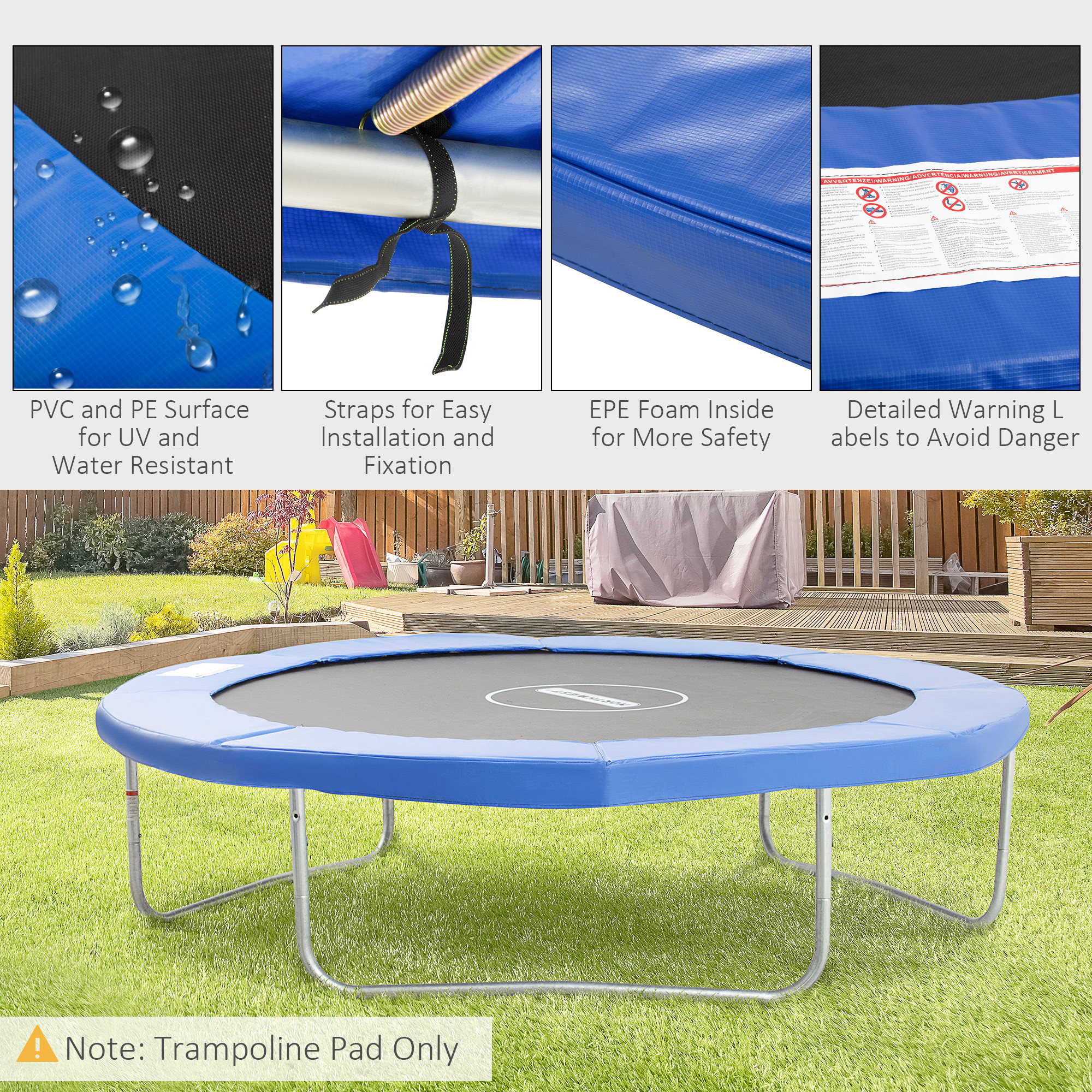 10FT Trampoline Pad, &Phi;305cm Trampoline Accessories Surround Safety Pad Foam Padding Pads Replacement Spare, Blue