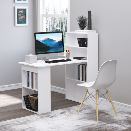 120cm Modern Computer Desk Bookshelf Study Table Workstation PC Laptop Writing Home Office 6 Shelves, White