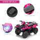 12V Kids Quad Bike with Forward, Reverse Functions, Ride-On ATV w/ Music, LED, Headlights, for Ages 3-5 Years - Pink