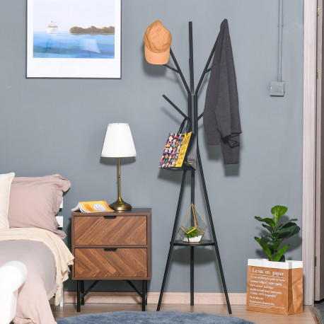 Freestanding Metal Coat Rack Stand 9 Hooks Clothes Tree with 1 Shelf Hat Display Hall Tree Hanger Bag Umbrella Hanging Organiser
