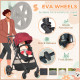 Foldable Baby Stoller, with Reclining Backrest, Adjustable Canopy, for Ages 0-36 Months - Red
