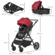 Foldable Baby Stoller, with Reclining Backrest, Adjustable Canopy, for Ages 0-36 Months - Red