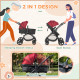 Foldable Baby Stoller, with Reclining Backrest, Adjustable Canopy, for Ages 0-36 Months - Red