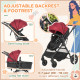 Foldable Baby Stoller, with Reclining Backrest, Adjustable Canopy, for Ages 0-36 Months - Red