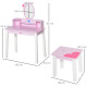 Kids Wooden Dressing Table and Stool Make Up Desk (Pink)