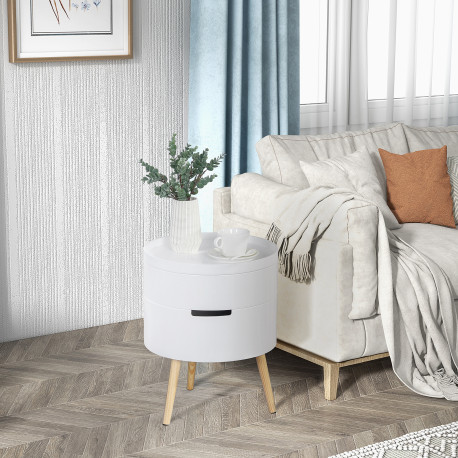 3-Tier Coffee Table, Round End Table with 2 Hidden Compartments and Detachable Tray, Side Table with Storage for Living Room, Wh