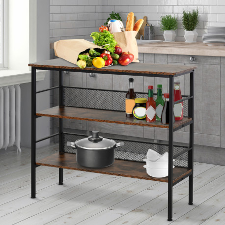 3-Tier Storage Display Shelf, Industrial Bookshelf with Adjustable Feet, Metal Frame Shelving Unit for Study, Living Room, Kitch