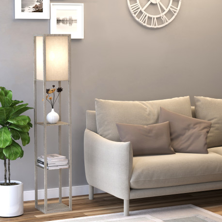 3-Tier Floor Lamp, Floor Light with Storage Shelf, Reading Standing Lamp with Acrylic Shade for Living Room, Bedroom, Kitchen, D