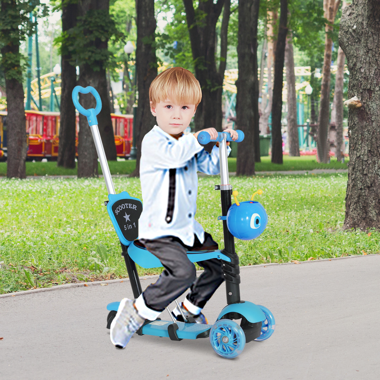 5 in1 Kids  Scooter 3 Wheel Toddler scooter Kick Scooter with Adjustable Handlebar, Removable Seat &amp; Back Rest for 18 Month+, Bl