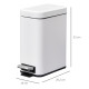 5L Rectangular Compact Bin Steel Body Removable Bucket Quiet-Close Lid w/ Pedal Lid Rubbish Trash Can Home Office Bedroom Bathro