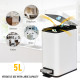 5L Rectangular Compact Bin Steel Body Removable Bucket Quiet-Close Lid w/ Pedal Lid Rubbish Trash Can Home Office Bedroom Bathro