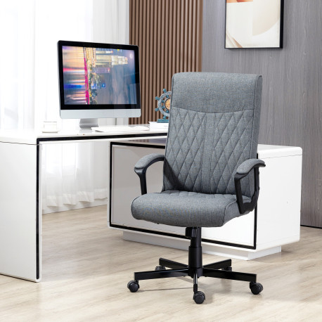 Vinsetto High Back Home Office Chair, Linen Fabric Computer Chair, Swivel Desk Chair with Adjustable Height for Living Room, Bed