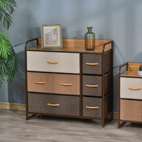 Chest of Drawers with 7 Foldable Drawers, 3-Tier Fabric Bedroom Dresser, Clothes Storage Unit for Bedroom, Living Room, Multi-Co