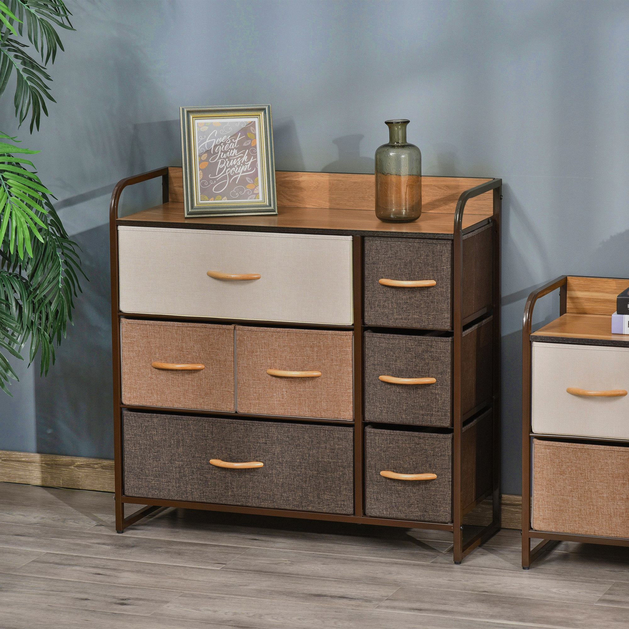 Chest of Drawers with 7 Foldable Drawers, 3-Tier Fabric Bedroom Dresser, Clothes Storage Unit for Bedroom, Living Room, Multi-Co